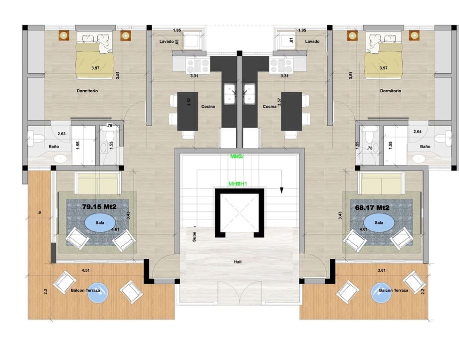 Distribución interior de apartamentos en venta en Maiya Hermosa