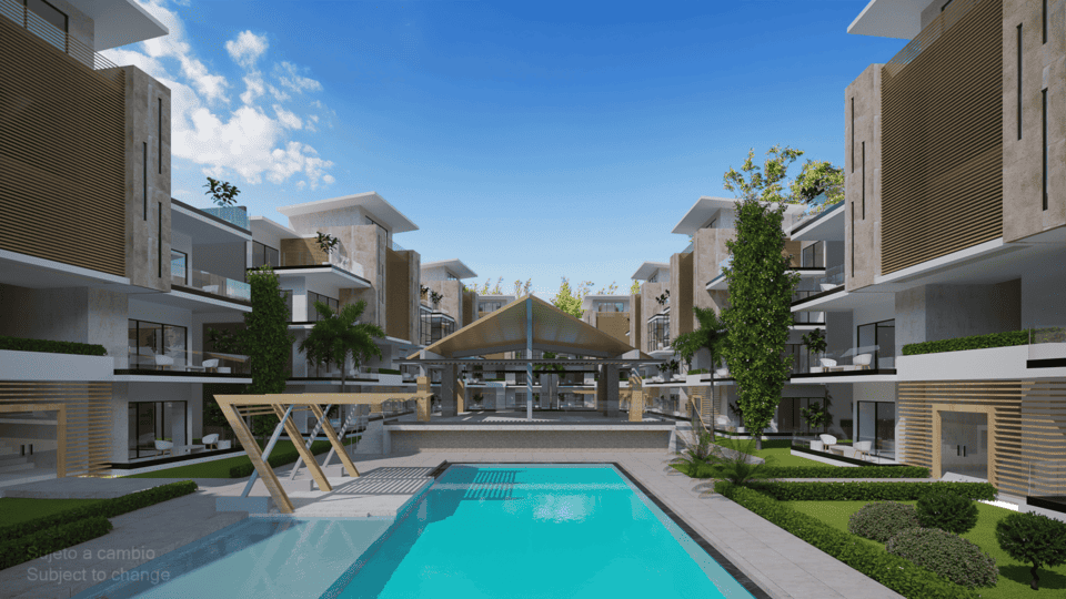 Piscina, gimnasio y áreas sociales de Maiya Hermosa en Punta Cana